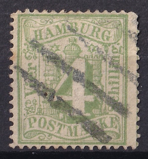 1859年旧ドイツ ハンブルク州 紋章図案切手 4s 使用済み_画像1