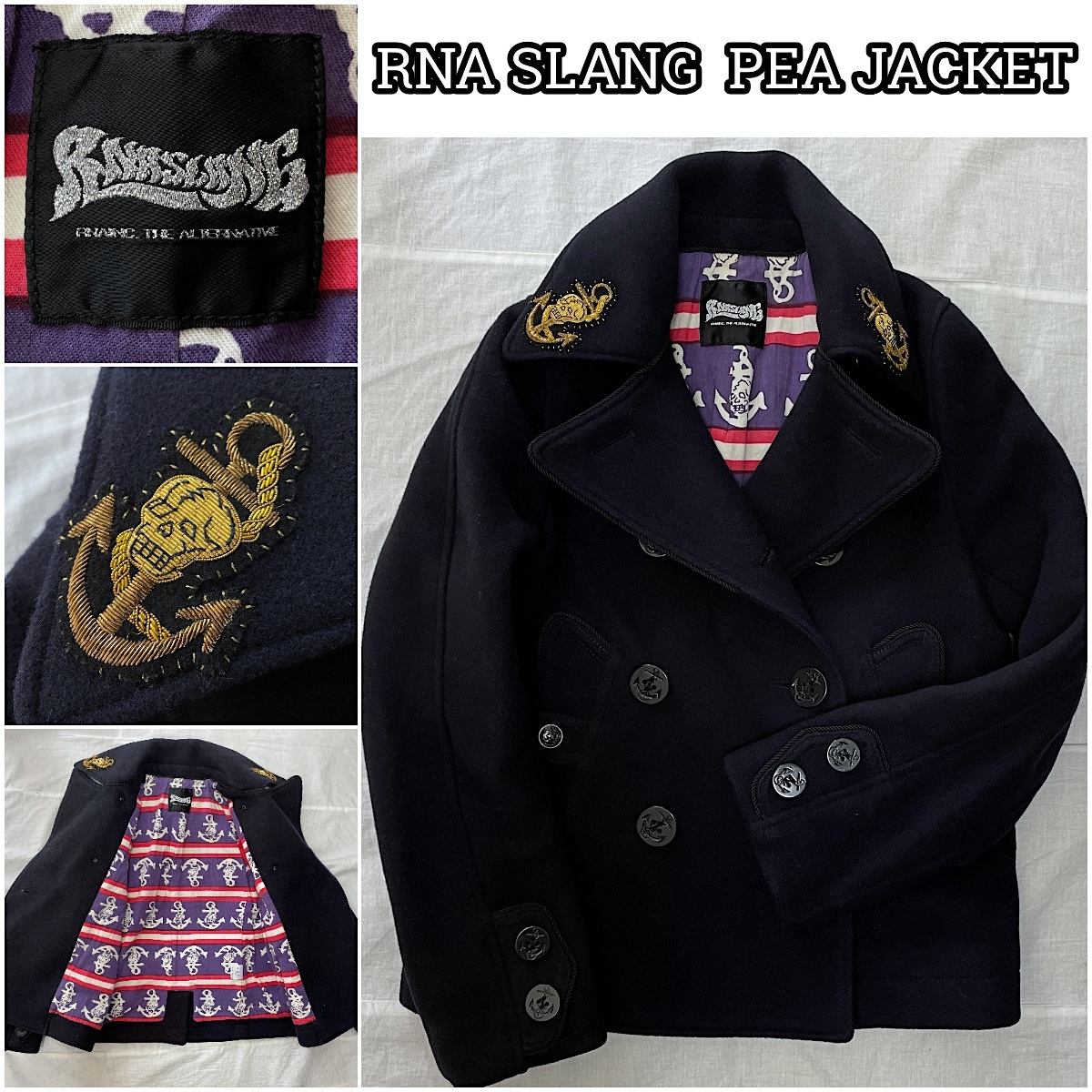 RNA SLANG PEA JACKET アールエヌエー ピーコート M メルトンウール スラング ショート丈_画像1