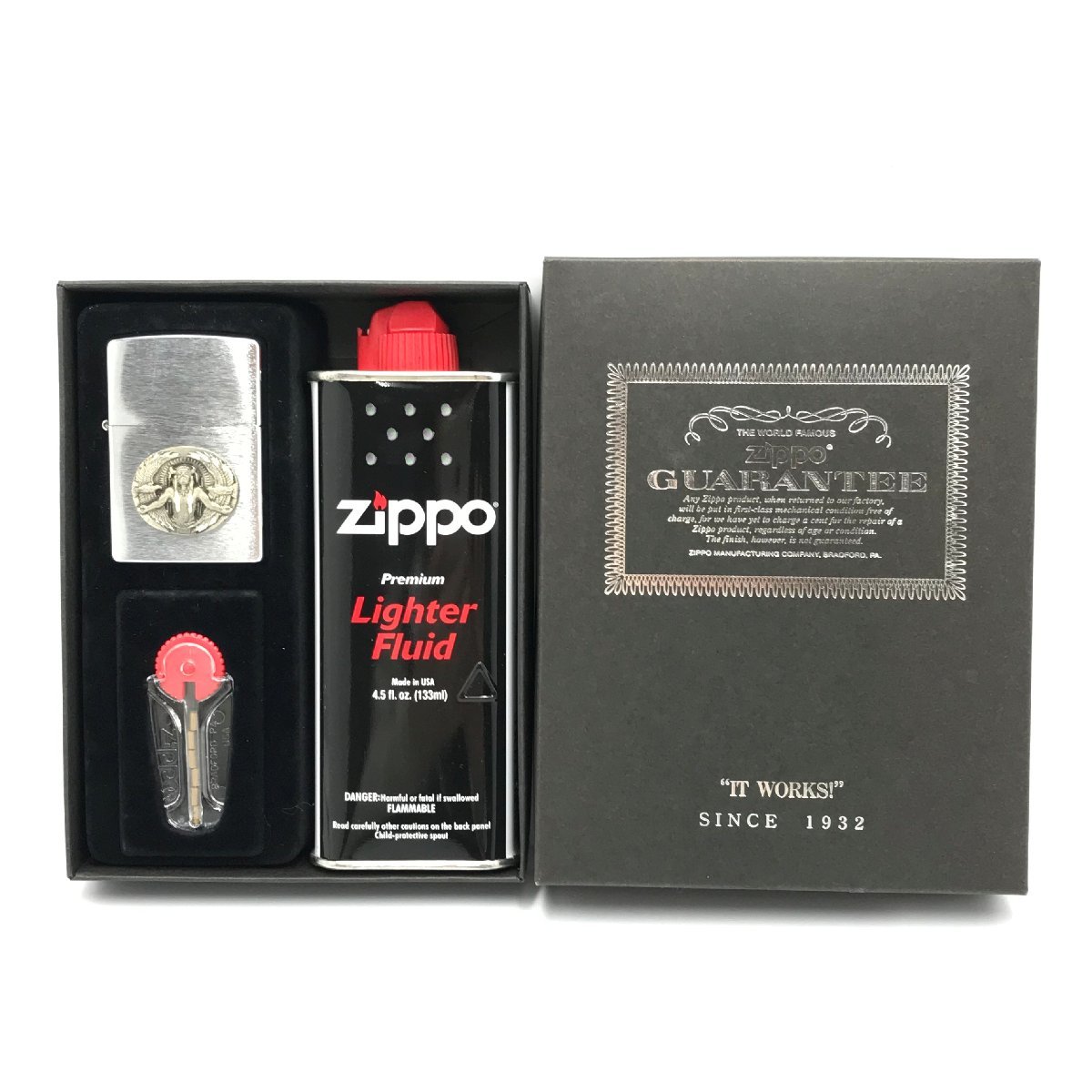 未使用 ジッポ ZIPPO ライター セット GUARANTEE SINCE 1932 喫煙具 MADE IN USA アンティーク コレクション ジッポ― タバコ MB fe ABB3