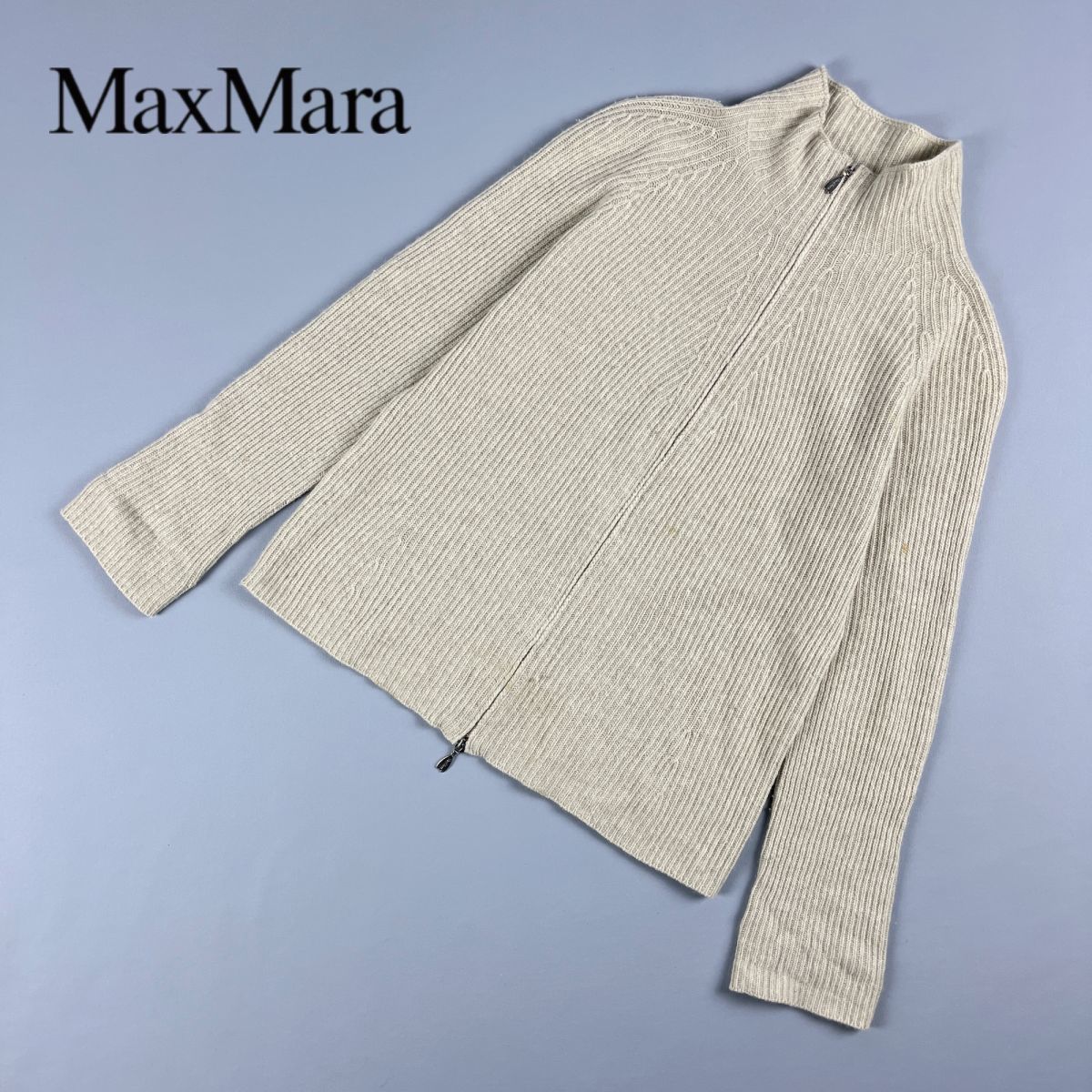 Max Mara Max Mara top class white tag wool * cashmere . double Zip rib knitted blouson tops lady's beige size M*KC910