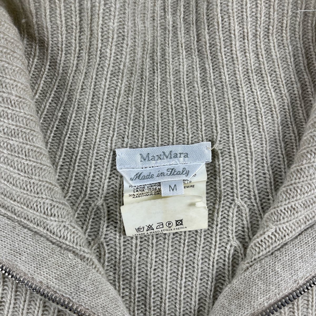 Max Mara Max Mara top class white tag wool * cashmere . double Zip rib knitted blouson tops lady's beige size M*KC910