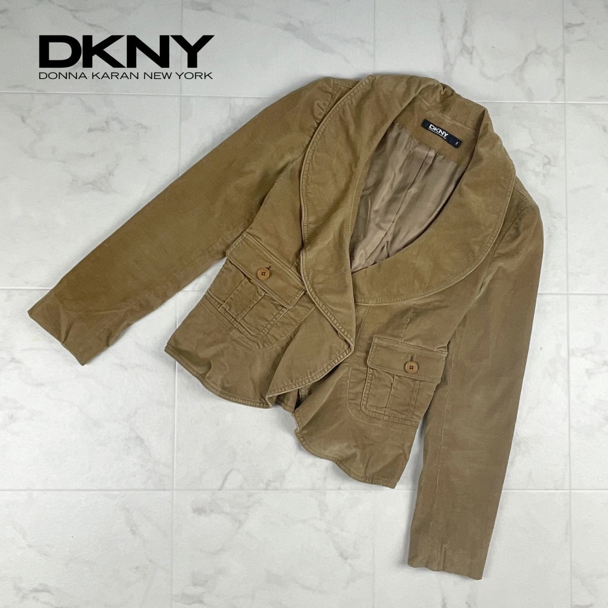 美品 DKNY ダナキャランニューヨーク コーデュロイジャケット フリル レディース ブラウン サイズ2*KC1397_画像1