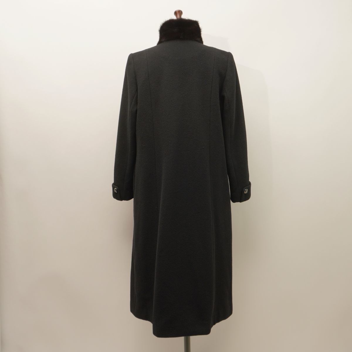 美品 Kami coat ビンテージ 70S 襟ファー ウールロングコート レディース 冬物アウター 黒 ブラック サイズ7*KC418_画像5