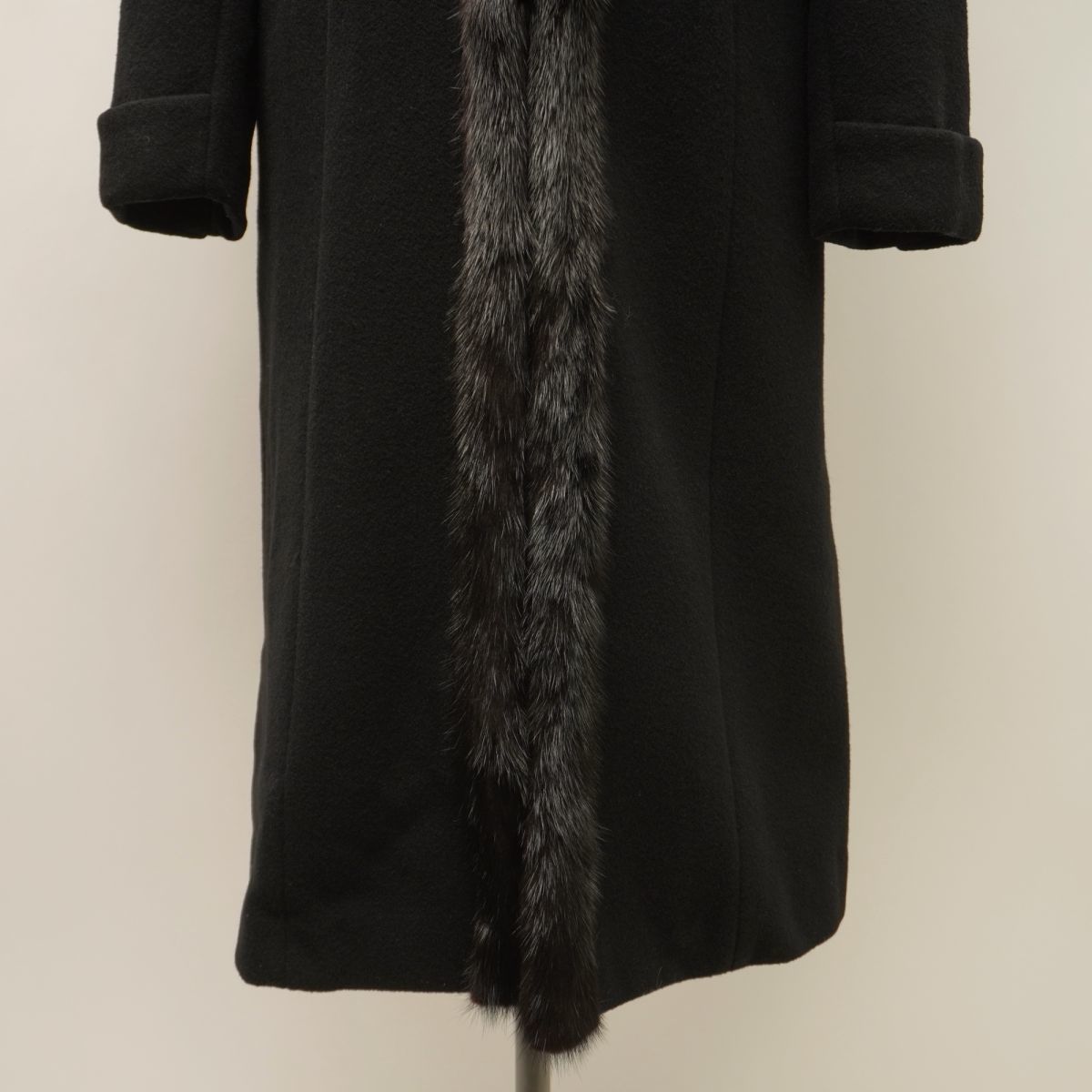 美品 Kami coat ビンテージ 70S 襟ファー ウールロングコート レディース 冬物アウター 黒 ブラック サイズ7*KC418_画像3