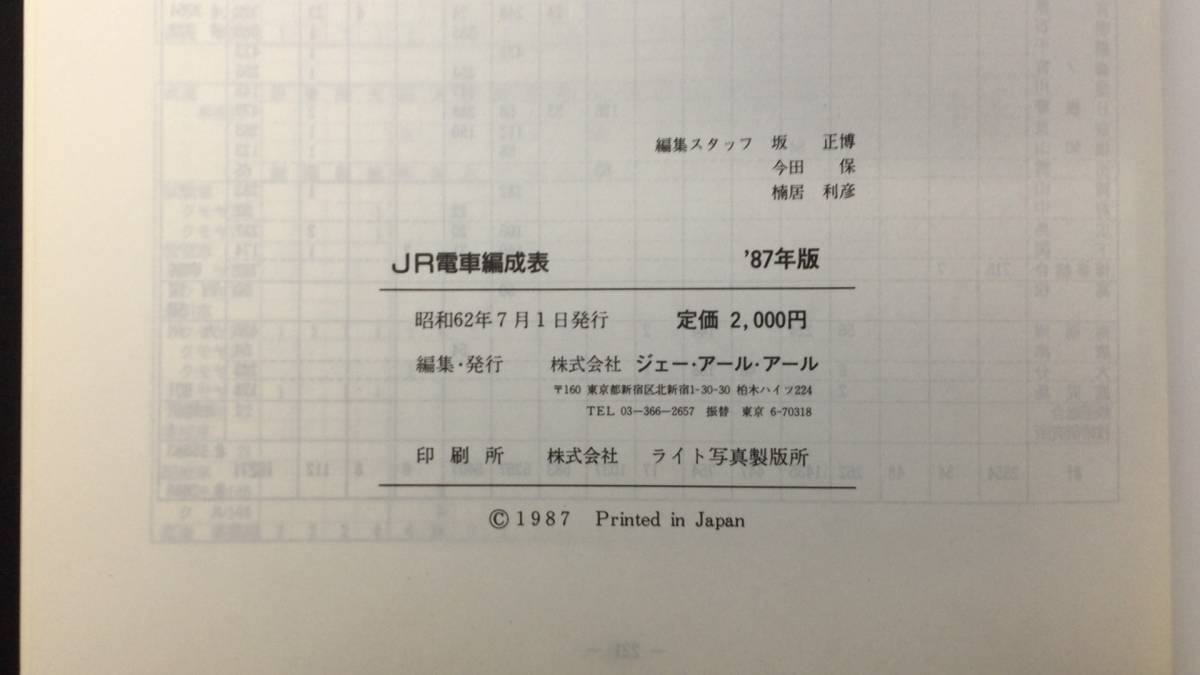 手数料安い 鉄道関係13】『JR電車編成表 87年版』○ジェー・アール・アール 鉄道一般