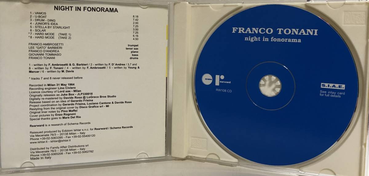 イタリア JAZZ ドラマー フランコ・トナーニ Franco Tonani Night In Fonorama アッゾリーニ ピアノトリオ盤 801844021089【ジャズ CD】_画像2