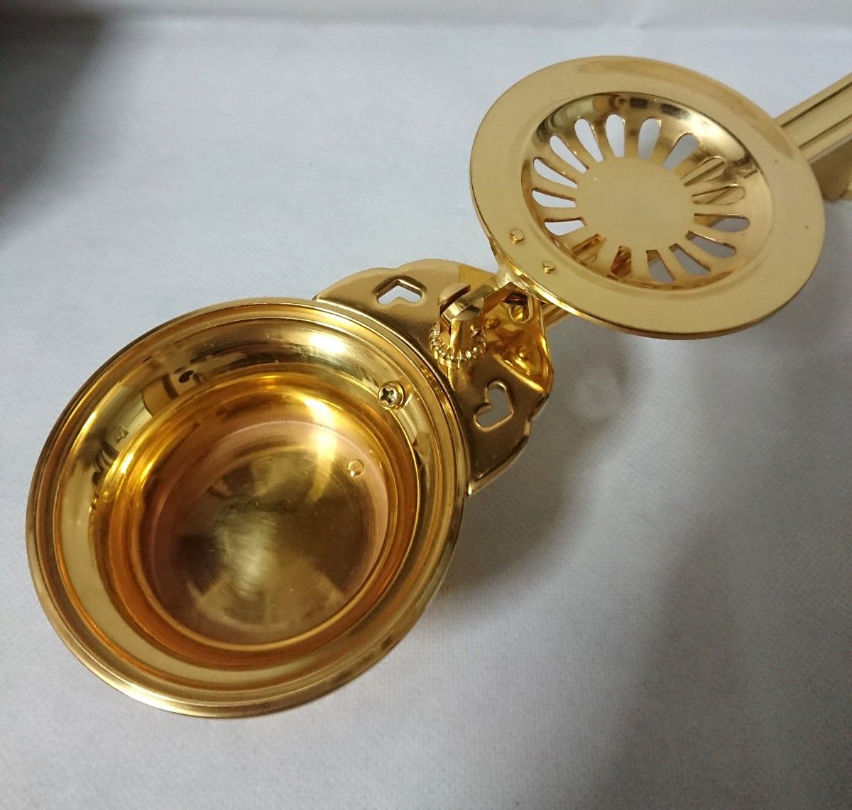新品未使用》柄香炉 太子型 蝶番付 真鍮製 金メッキ 京都製 金属 新品未使用》柄香炉 太子型 蝶番付 真鍮製 金メッキ 京都製 金属