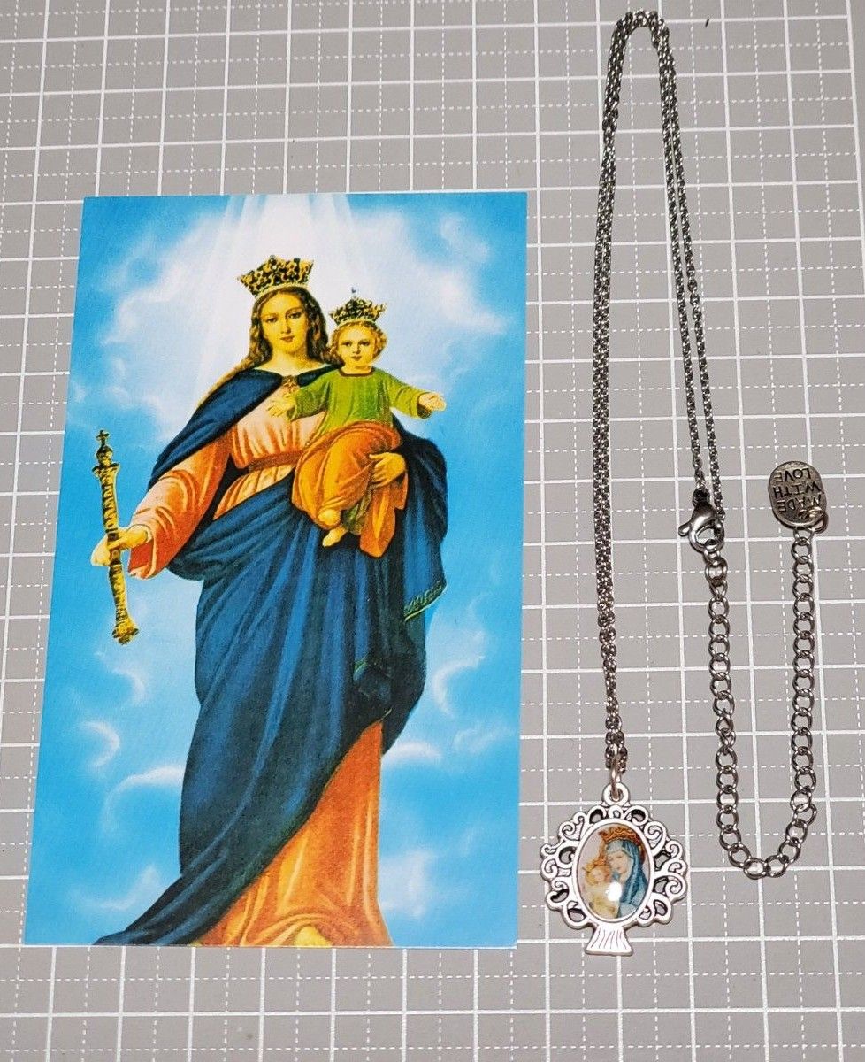 【奇跡のメダイユ メダイネックレス】●扶助者聖マリアと生命の樹　reversible　ホーリーカード付き