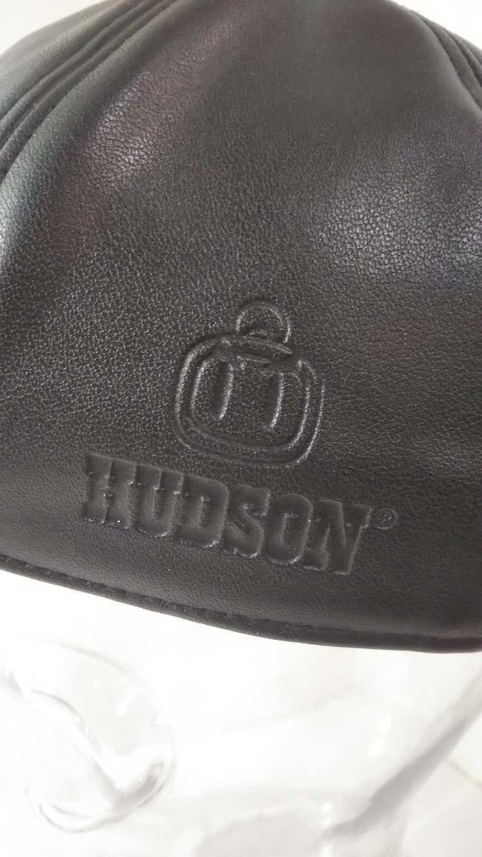  607送料200円 美品 ハドソン HUDSON ボンバーマン 販促用非売品 合皮帽子 キャップ 帽子 ロゴ 黒HU ベースボールキャップ フェイクレザー_画像2
