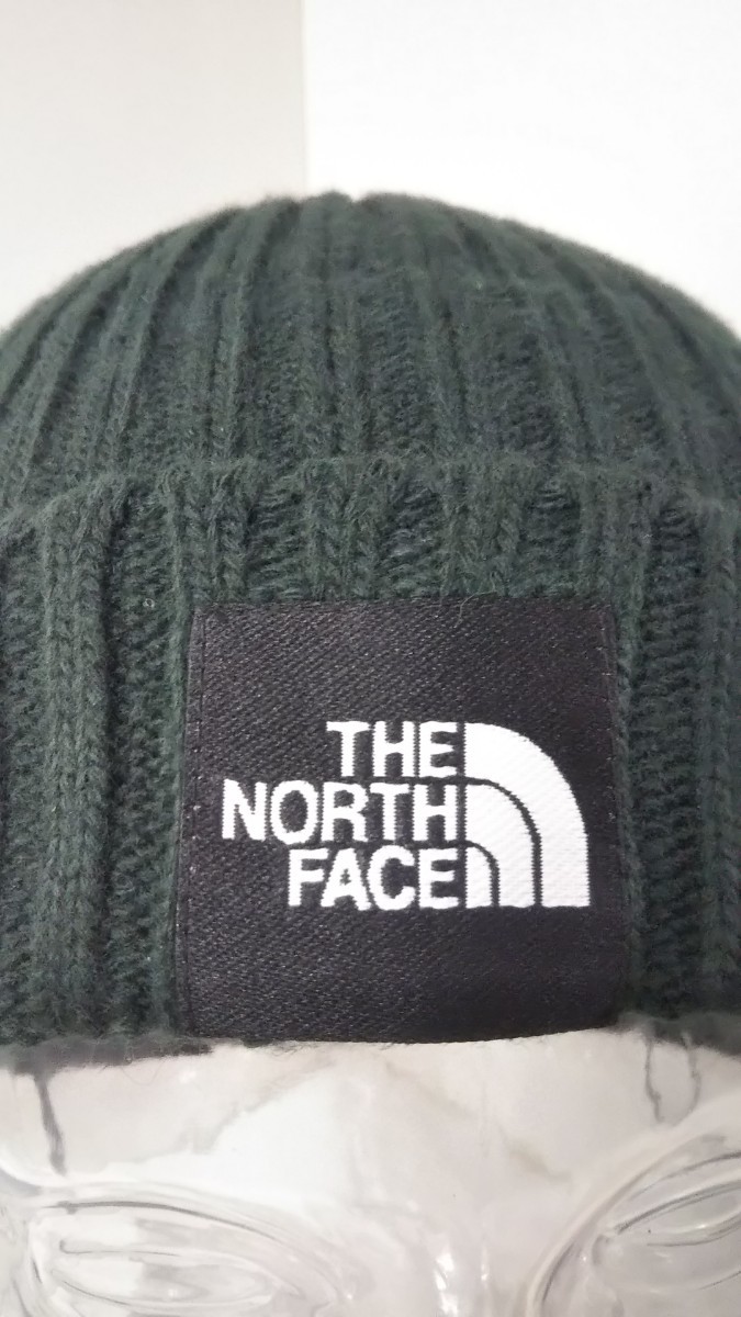 721送料100円 THE NORTH FACE ザ ノースフェイス 帽子 ニット帽 ビーニー ニットキャップ グリーン系 ボックスロゴ ユニセックス_画像5