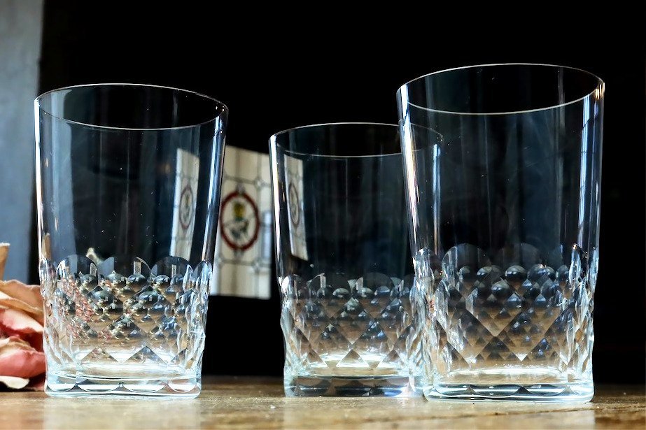 BACCARAT Ecailles 8.9cm 3本セット オールドバカラ クリスタルグラス ゴブレット ハイボール タンブラー ビールグラス 冷酒 日本酒にも_画像2