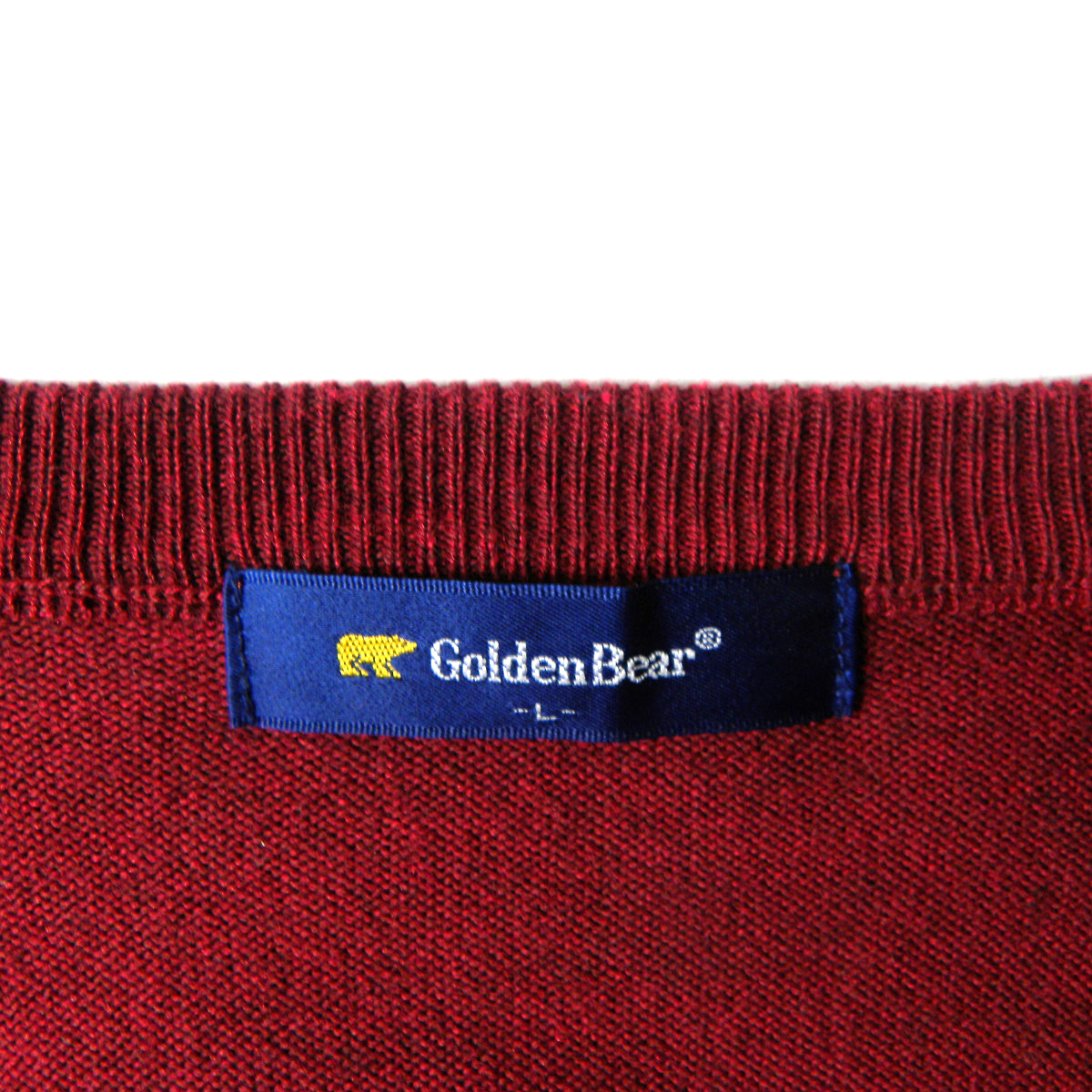 ゴールデンベアー Golden Bear ウールブレンド ロゴ刺繍入Vネックニット セーター 長袖 ストレッチ ゴルフにも L レッド m1212-4の画像3