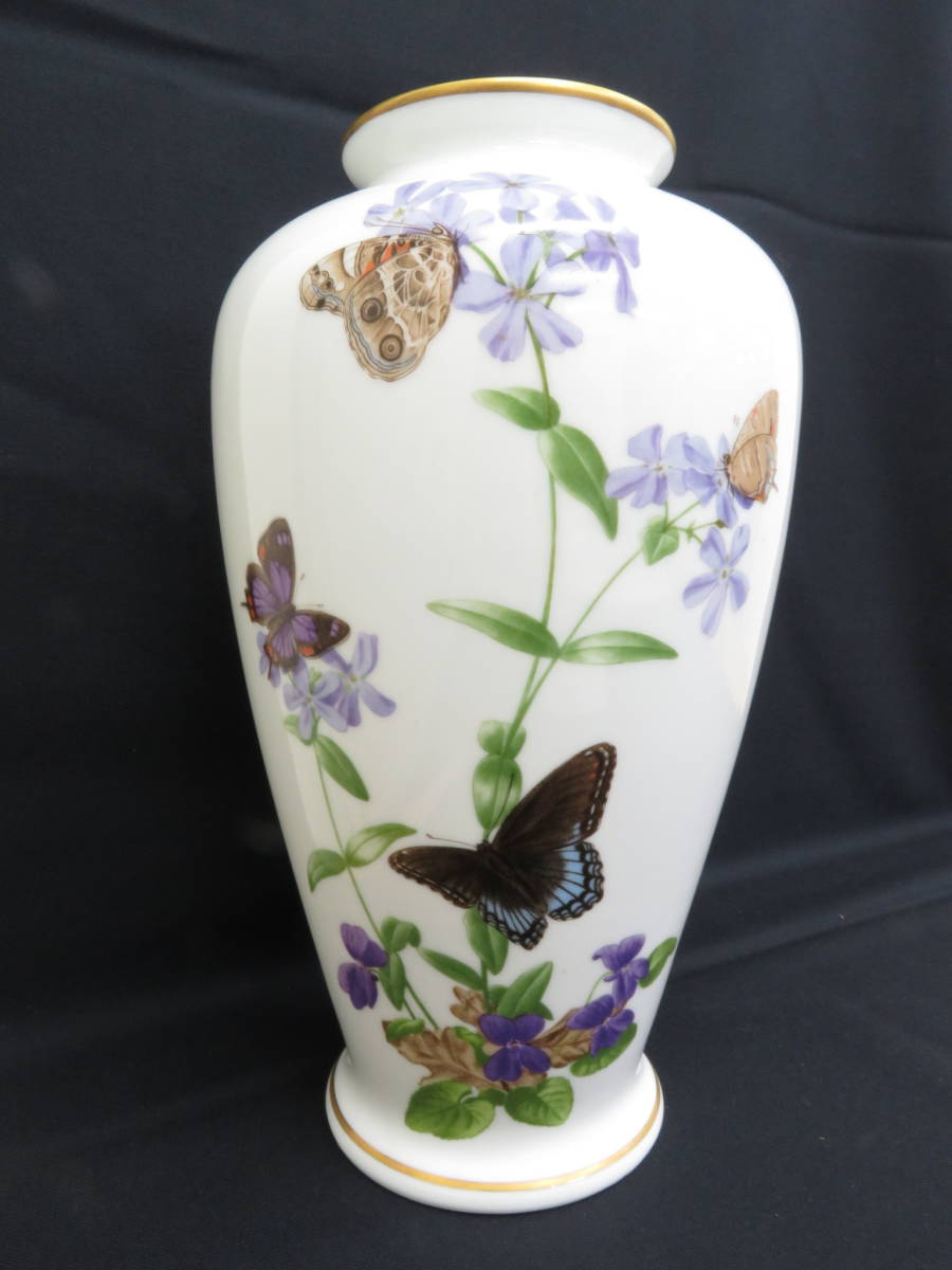 15164　ロ511-541　フランクリンポーセリン　牧場の蝶の花瓶　ジョン・ウィルキンソン作　蝶 花瓶 金縁 金彩　FRANKLIN PORCELAIN　ヤ80_画像2