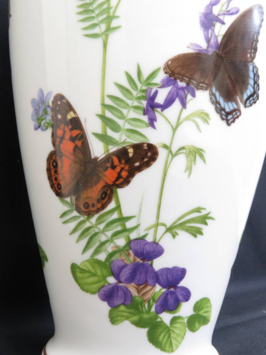 15164　ロ511-541　フランクリンポーセリン　牧場の蝶の花瓶　ジョン・ウィルキンソン作　蝶 花瓶 金縁 金彩　FRANKLIN PORCELAIN　ヤ80_画像4