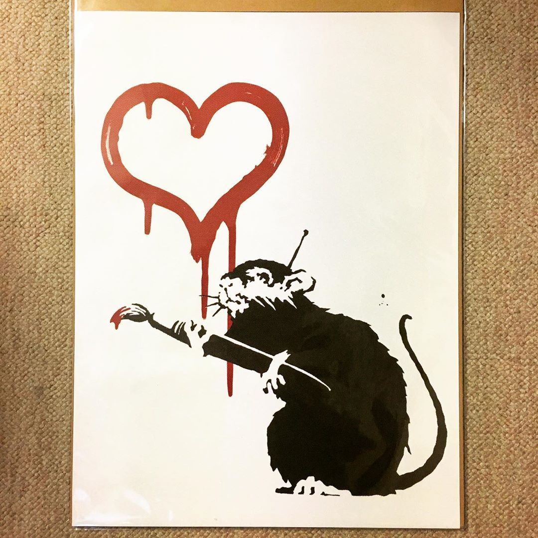 布 ポスター「BANKSY　バンクシー　LOVE RAT　ネズミ　ハート」_画像1