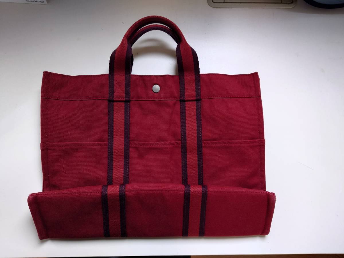 中古品　HERMES エルメス フールトゥMM トートバッグ レッド キャンバス生地_画像1