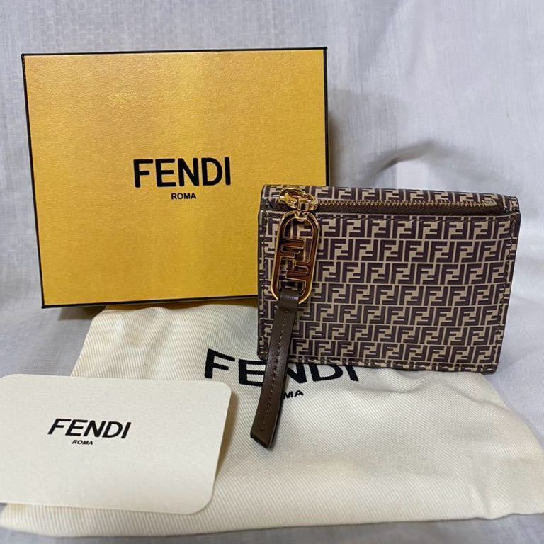 新品 本物 正規品 FENDI フェンディ レザー 財布 コンパクトウォレット FF ブラウン