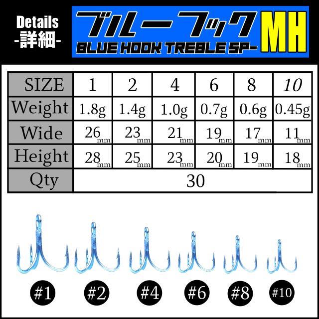 超防錆ブルーフック SP-MH【30本入】 / 高品質 トレブルフック トリプルフック 釣り針 /シーバス ヒラメ 青物 ルアー_画像3