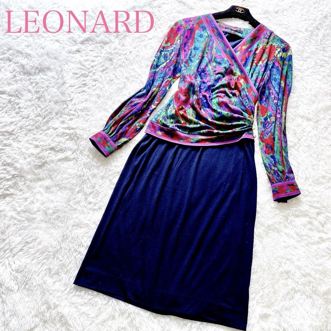 華麗✨ レオナール ワンピース カシュクール ボタン M LEONARD-