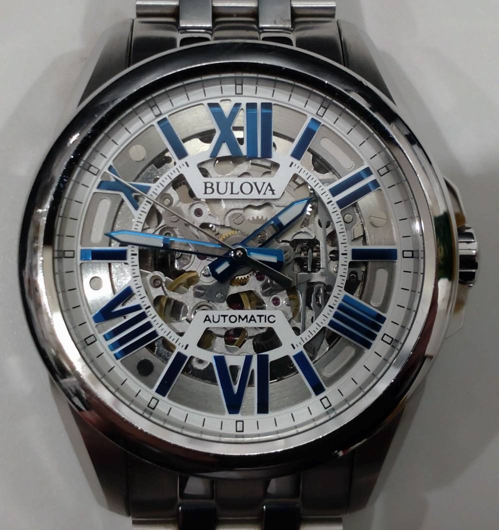 1円～ 稼働品 BULOVA ブローバ クラシック スケルトン 自動巻き メンズ 腕時計 96A187 オートマ 裏スケ 3針 シルバー ラウンド_画像2