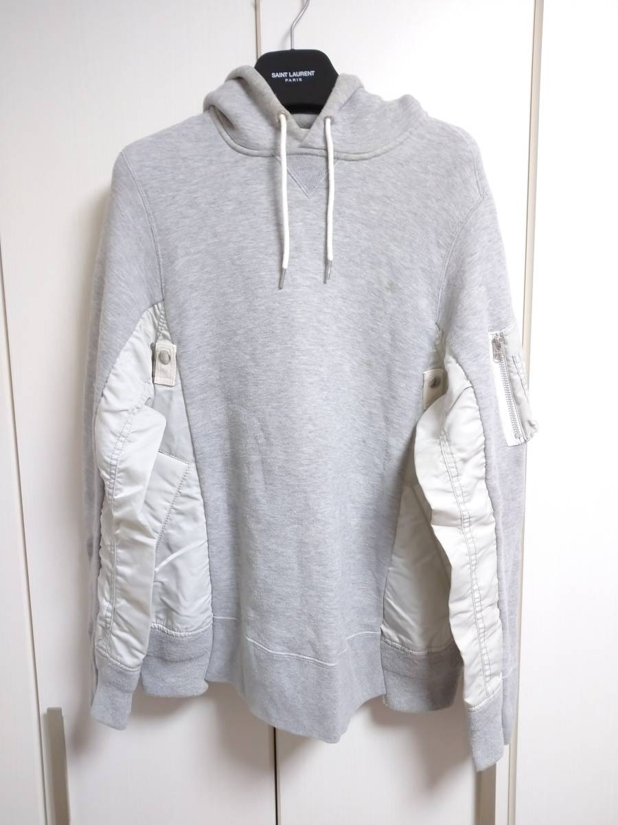 sacai パーカー プルオーバー Sponge Sweat × Nylon Twill Hoodie グレー 1 SCM-033 ZEOEIBIJ_画像1