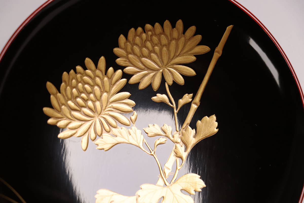 専用品です CG65 時代輪島塗 菊に蝶本金蒔絵 闇蒔絵 黒塗椀 四客 専用品です CG65 時代輪島塗 菊に蝶本金蒔絵 闇蒔絵 黒塗椀 四客
