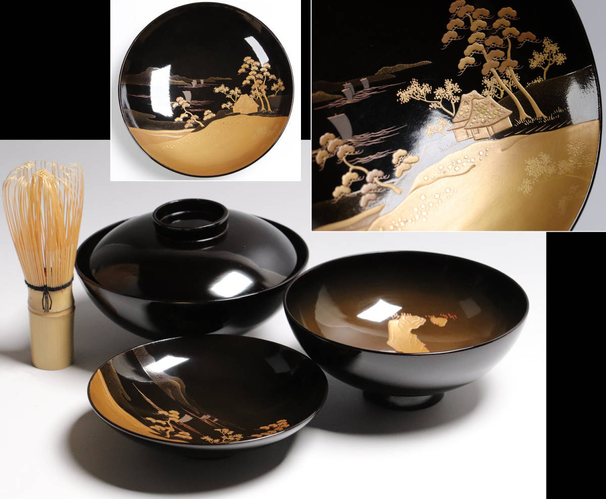 【 大感謝セール】 吸物椀 蔦蒔絵 象彦作 金閣】京塗 九客 椀 旧家蔵出(AZ845) 共箱 椀