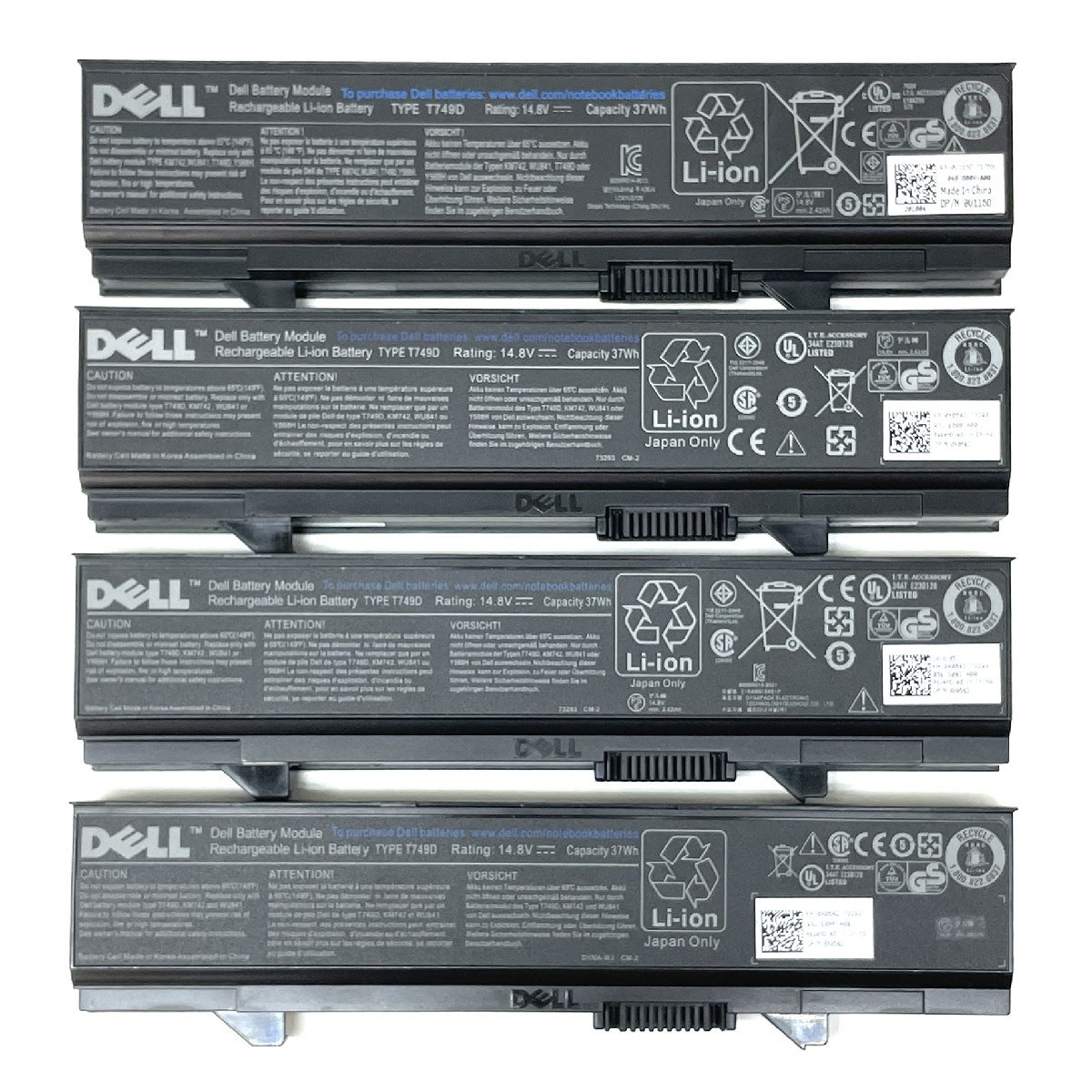 DELL Latitude E5500 純正バッテリー　T749D　14.8V-37Wh　4個セット　動作未確認ジャンク品　YJ5082_画像1