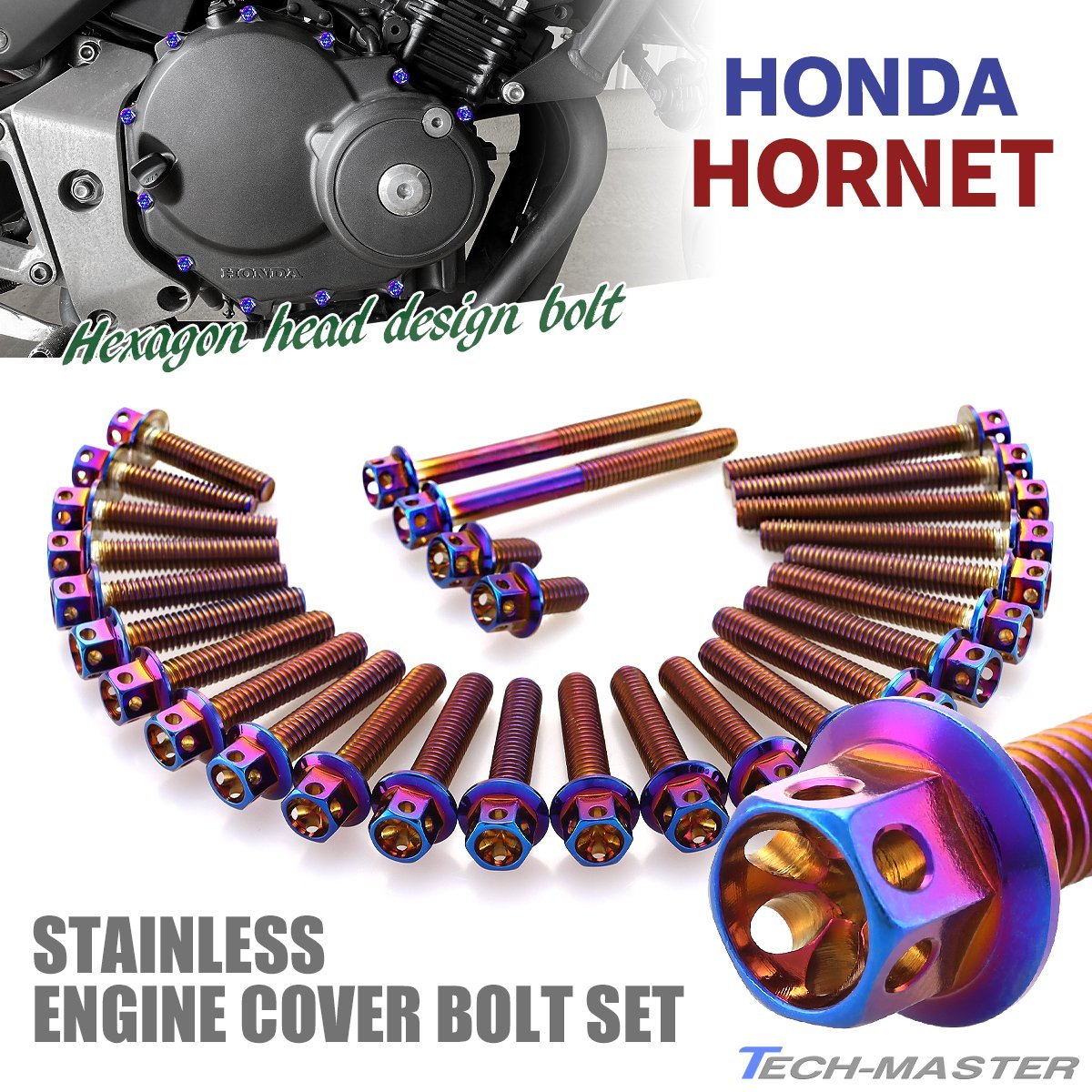 ホーネット HORNET エンジンカバー クランクケース ボルト 28本セット ステンレス製 フラワーヘッド ホンダ車用 焼きチタンカラー TB6856