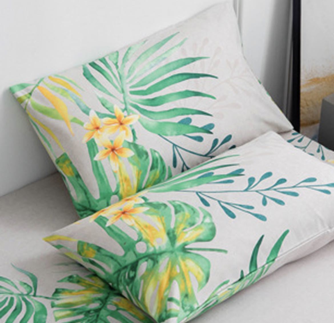 枕カバー　ピロケース　カバー　48×74cm 枕　寝具　まくら　2枚組 葉っぱ　緑　人気　可愛い　シンプル_画像2