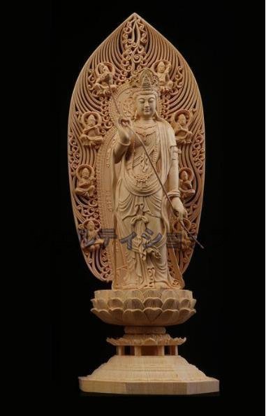 極上の木彫仏教美術 精密彫刻 仏像 手彫り 阿弥陀如来三尊立像 高さ約43ｃｍ_画像8