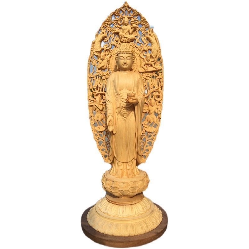 仏教美術 大型 阿弥陀如来 極上の木彫 精密彫刻 仏像 手彫り 仏師手仕上げ品 総高52cm_画像5