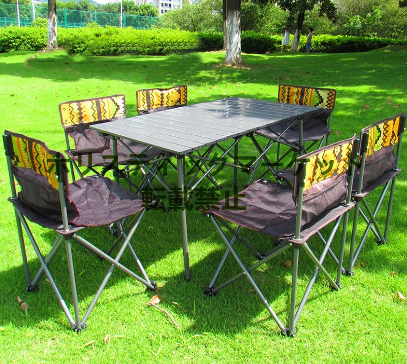 品質保証 多機能 ピクニック 折りたたみ 椅子/イス バーベキュー 釣り アウトドア レジャー　テーブル ベンチ　7点セット 便利 ６人掛