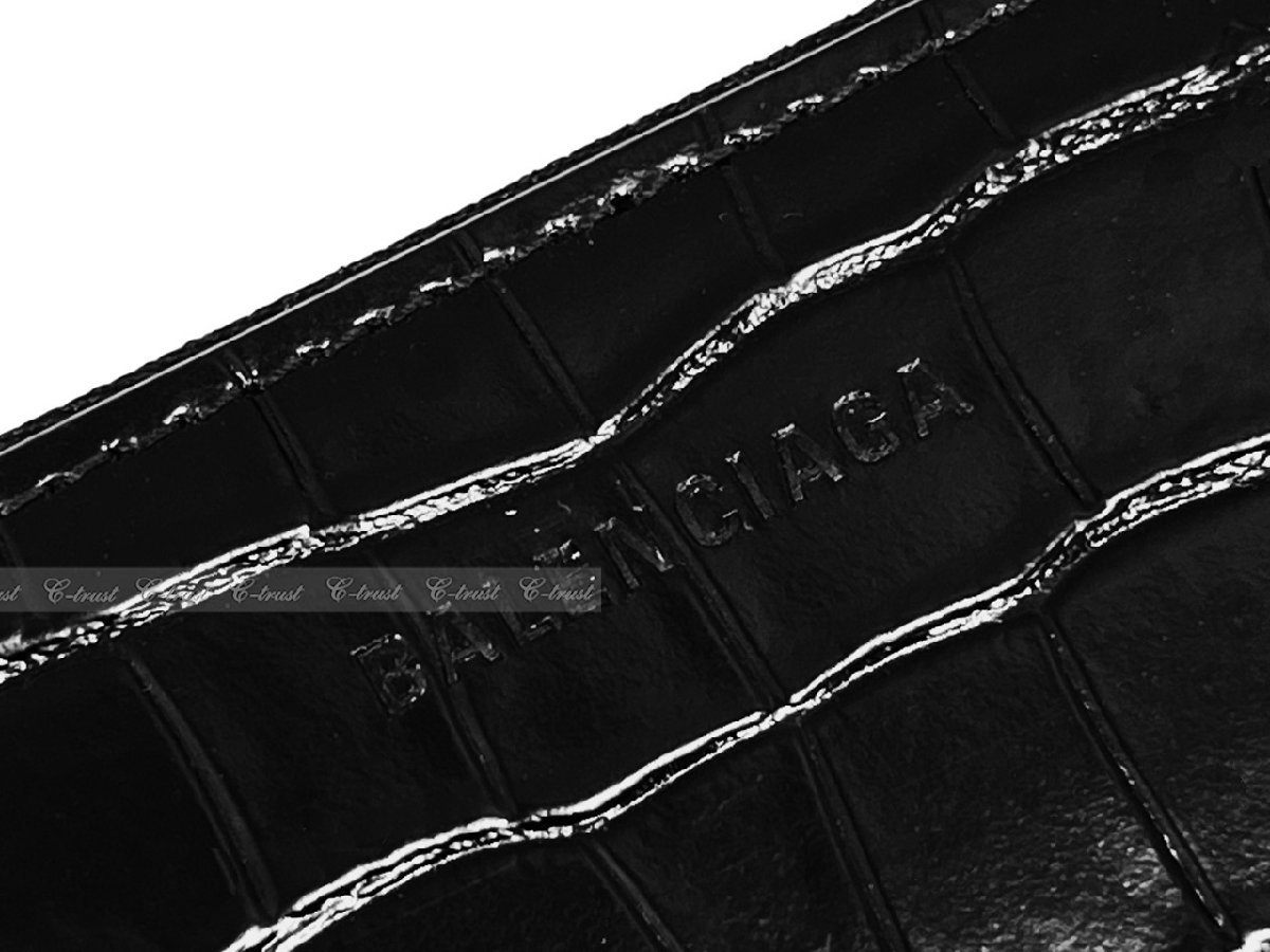 K485.. BALENCIAGA バレンシアガ ドキュメントケース クラッチ ポーチ クロコ型押し ロゴ レザー 新品 ★ 1090 ブラック_画像7