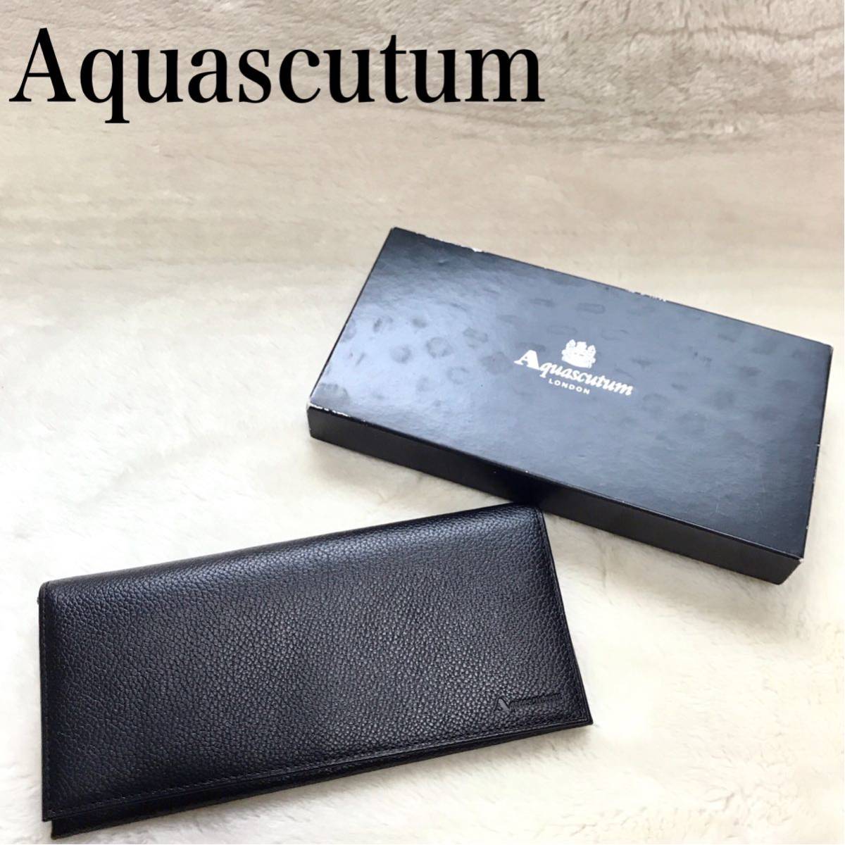 未使用級 Aquascutum レザー ロゴ 長財布 チェック ブラック 黒 アクア