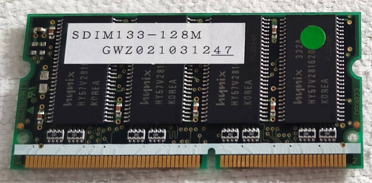 128MB PC133仕様 ノートパソコン用メモリ144pin S.O.DIMM 1枚 I・O DATA SDIM133-128M hynixチップ 動作未確認ジャンク品_画像3