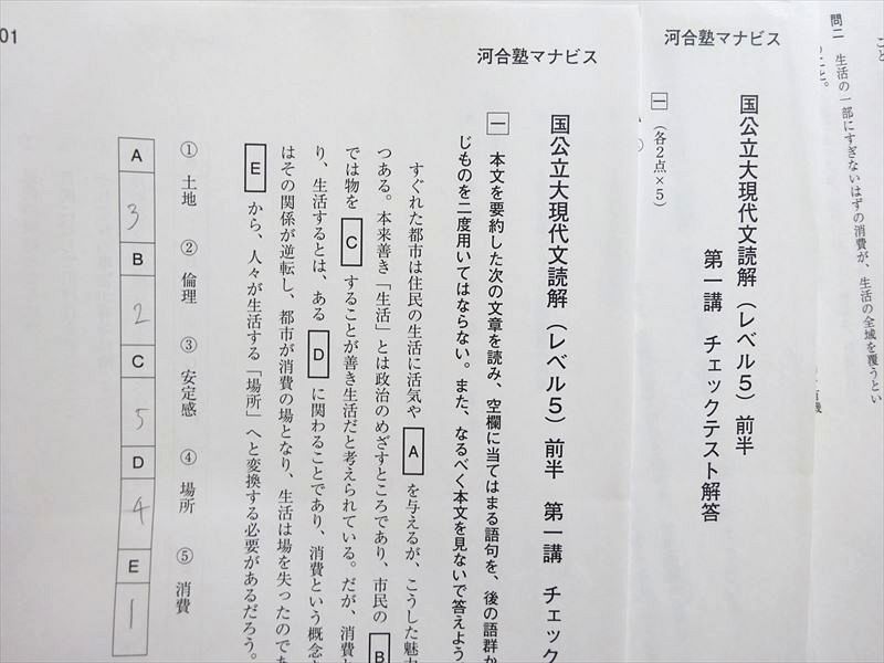 VO37-100 河合塾マナビス 国公立大現代文読解(レベル5) 2022 前/後半 計2冊 17 S0B_画像5