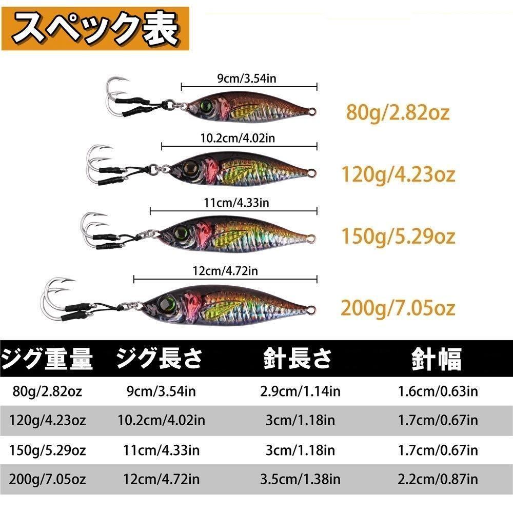 メタルジグ200g 150g 120g80gリアルアジ 青物 ジギング ブリ サワラ 鯛 根魚 カンパチ ヒラマサ フック付き!!!_画像2