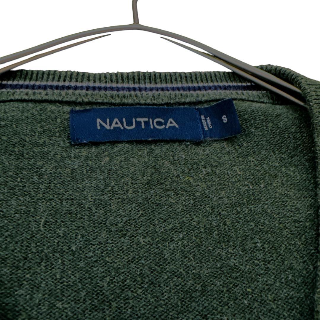 NAUTICA コットン ニットセーター 刺繍ロゴ Vネック US古着 d47 M相当_画像3