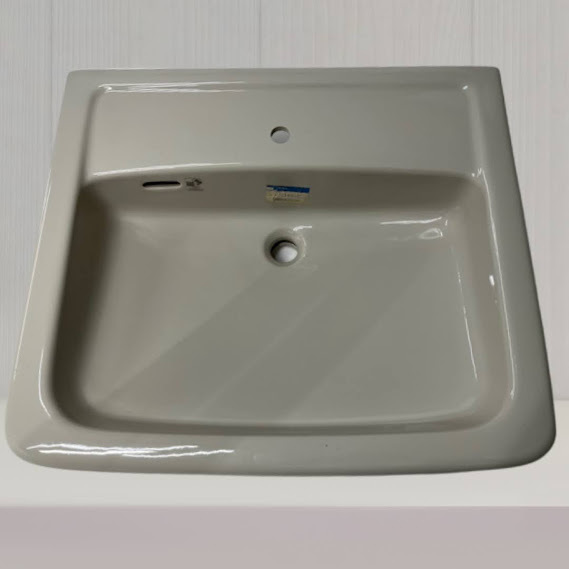 【未使用】LIXIL（旧INAX)洗面器単品サンドベージュ[オーバーカウンター式][はめ込み大形][水栓取付穴径：φ27][中心1ヶ所]置き古し新品