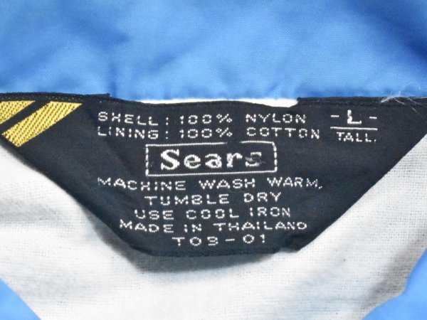 70'sUSA古着 sears ビンテージ コーチジャケット sizeL TALL 水色 ブルー 無地 シアーズ ビッグシルエット 大きいサイズ 70年代 アメリカの画像3