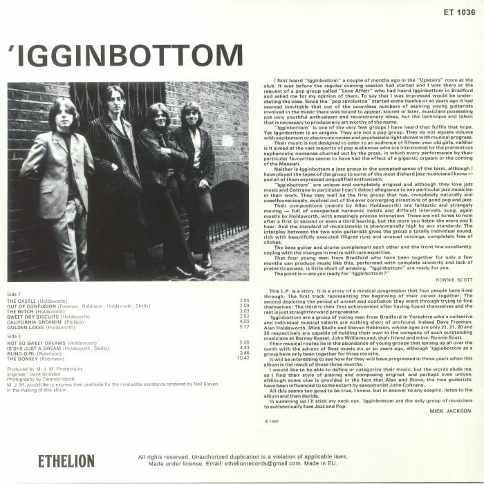 Igginbottom Featuring Allan Holdsworth - Igginbottom's Wrench 限定再発アナログ・レコードの画像2