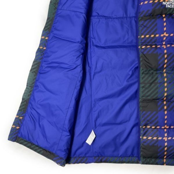 1円～!売切!【正規新品】THE NORTH FACE◆PRINTED ROXBOROUGH LUXE DOWN VEST ダウンベスト RDS認証 ロゴ刺繍(L)青 緑 チェック柄190122-83_画像6