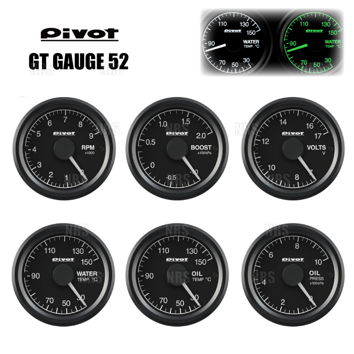 PIVOT ピボット GT GAUGE52 (GTゲージ52) 水温計 φ52 センサータイプ グリーン照明 (GSW-5G_画像1
