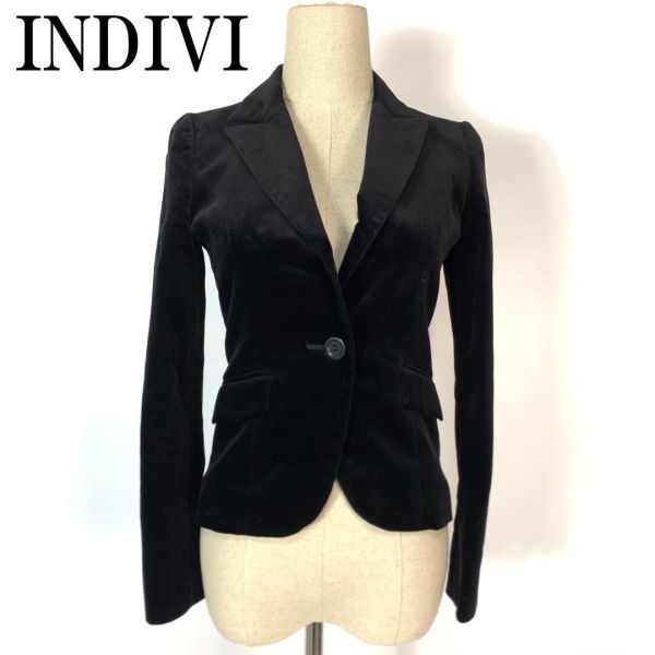  Indivi velour casual tailored jacket black INDIVI ceremony Event pocket less cuffs slit entering 05 B3854