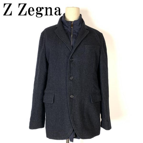 Z Zegna ジーゼニア リバーシブルジャケット グレー ネイビー 紺色 ウール ナイロン ポリウレタン S/48 B3933の画像1