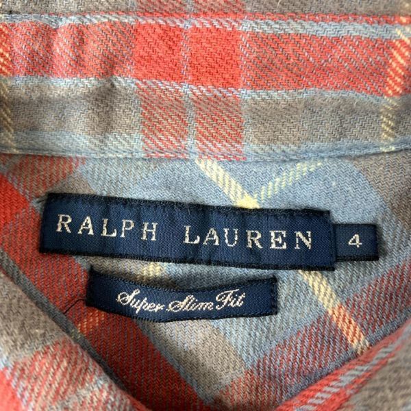 ラルフローレン コットン100％長袖チェックボタンシャツブルー系Ralph Lauren カジュアル ブルー×レッドチェック 4 B4307_画像6