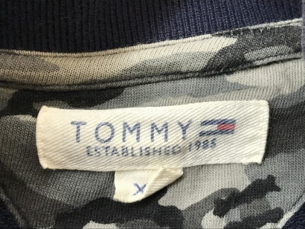 TOMMY トミー メンズ バイカラー クラウン刺繍総柄 スウェット地 スタジャン 大きいサイズ XL 紺グレー_画像2