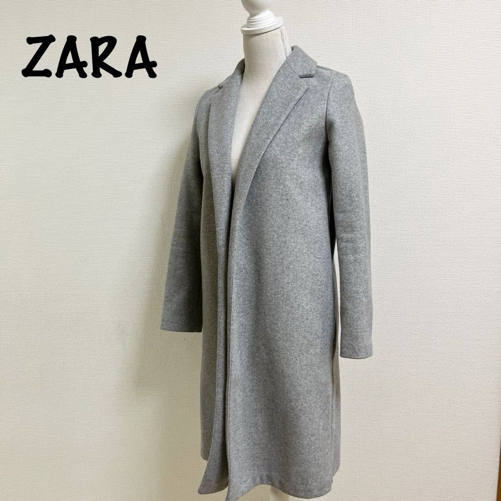 美品　ZARA ザラ　レディース　コート グレー ロング丈 アウター 冬　シンプルコート　ライトグレー_画像2