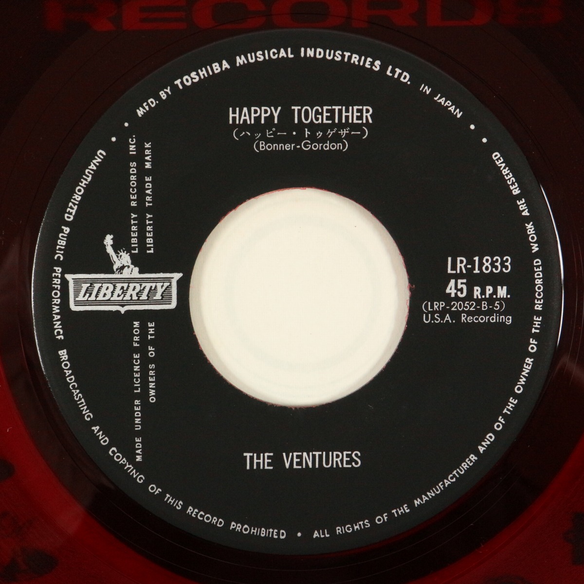 ◆EP◆赤盤◆THE VENTURES/ベンチャーズ◆恋の散歩道/ハッピー・トゥゲザー◆Liberty LR-1833◆On The Road/Happy Together_画像7